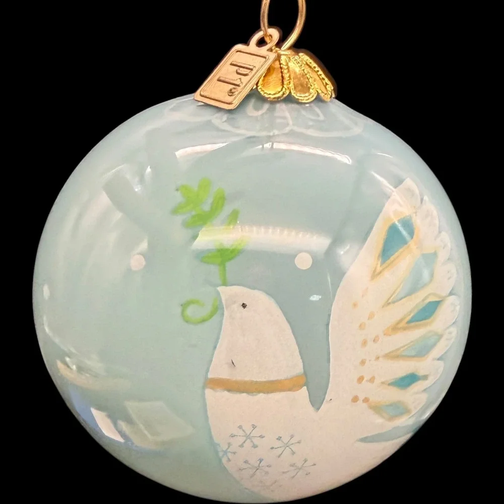 Pier 1 Li Bien 2018 Peace Dove Christmas Ornament Hand Painted Glass Blue Boxed